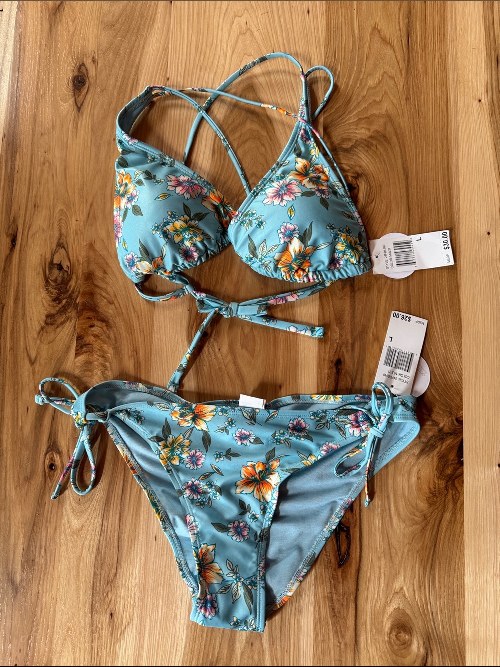Hot Water Teal Floral Tie-Side Bikini